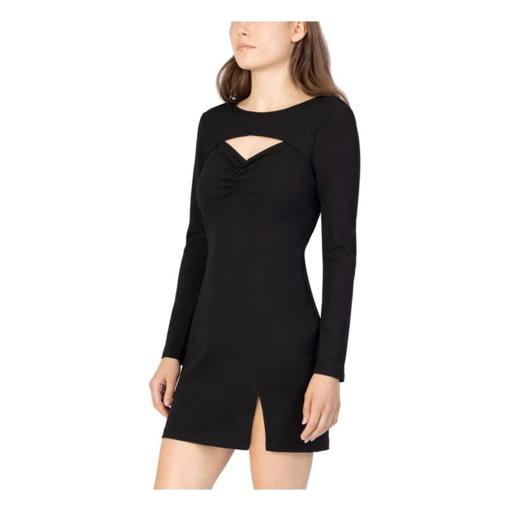 SPEECHLESS Womens Black Split-hem Long Sleeve Short Body Con Dress XS - Picture 3 of 4